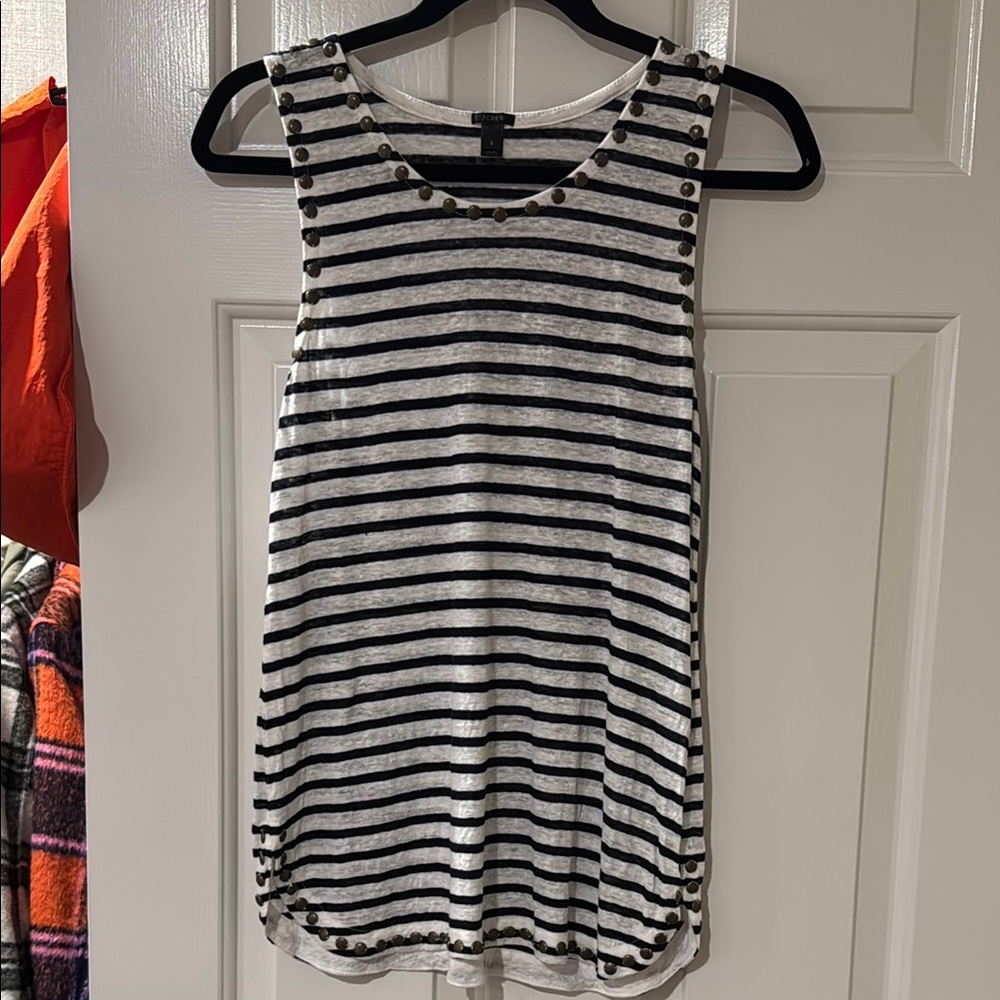 J Crew Linen Studded Stripe Tank Top Small